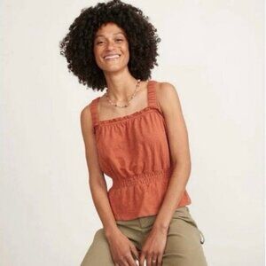 Marine Layer Dylan Smocked Cotton Tank Top Baked Clay XS Orange Sleeveless